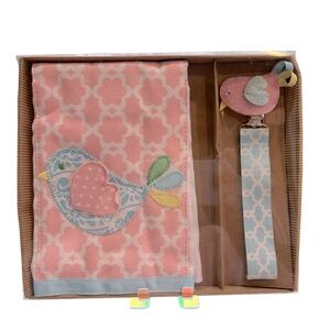 Mud Pie Little Chick Baby Set‎ Burp Cloth & Pacy Clip Pair Gift Box Set